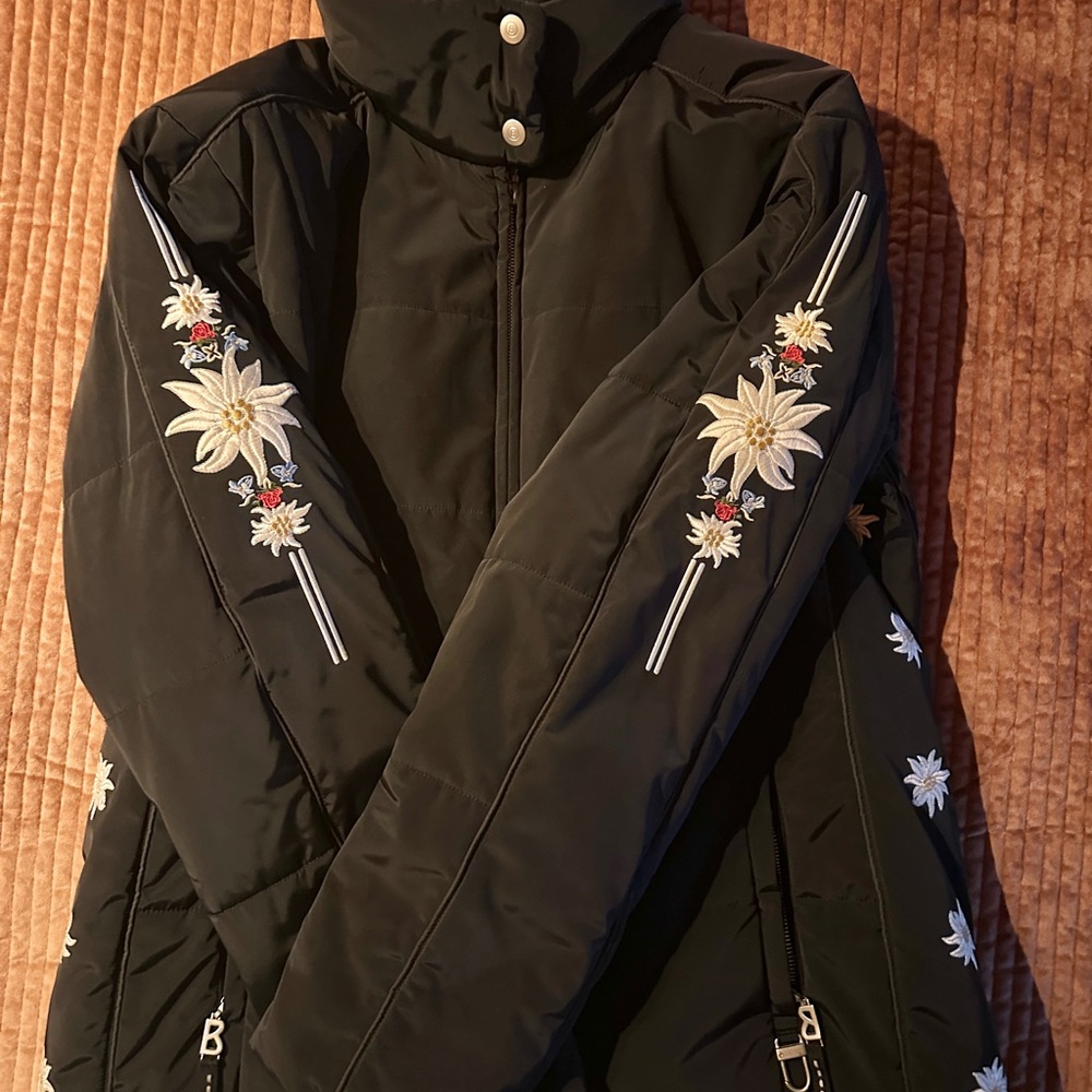 Bogner Black Ski Jacket with Floral Embroidery